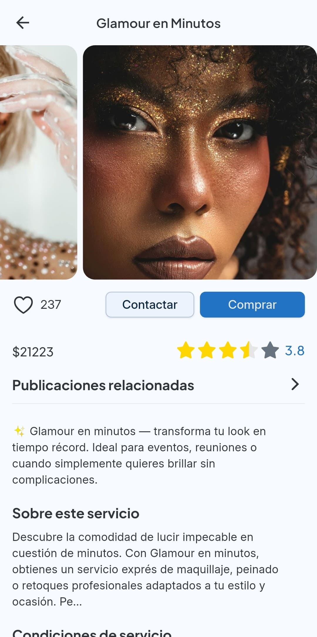 Detalle de un servicio de maquillaje creado en Bondyweave
